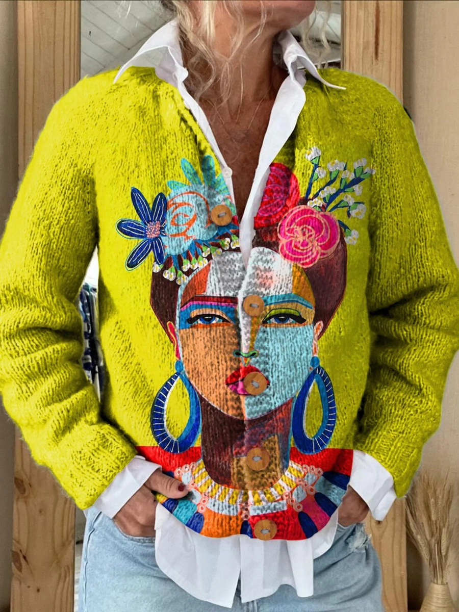 Ona | Art Print Buttoned Cardigan