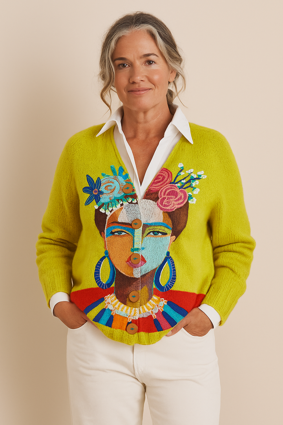 Ona | Art Print Buttoned Cardigan