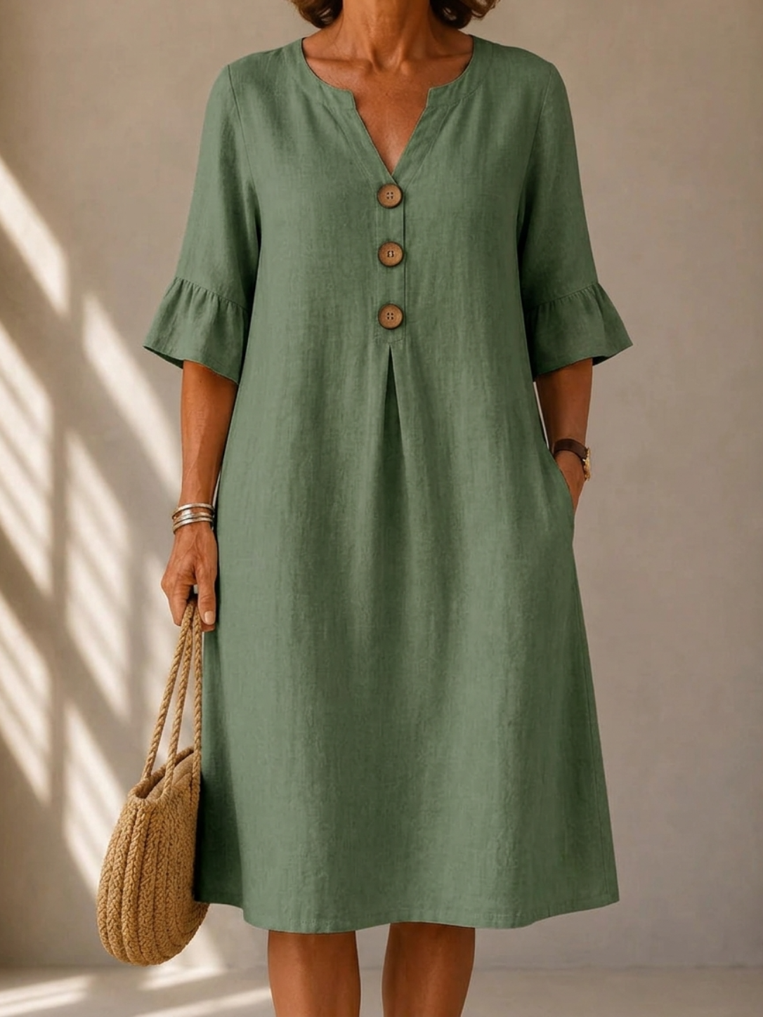 Hannah | Button Detail Midi Dress