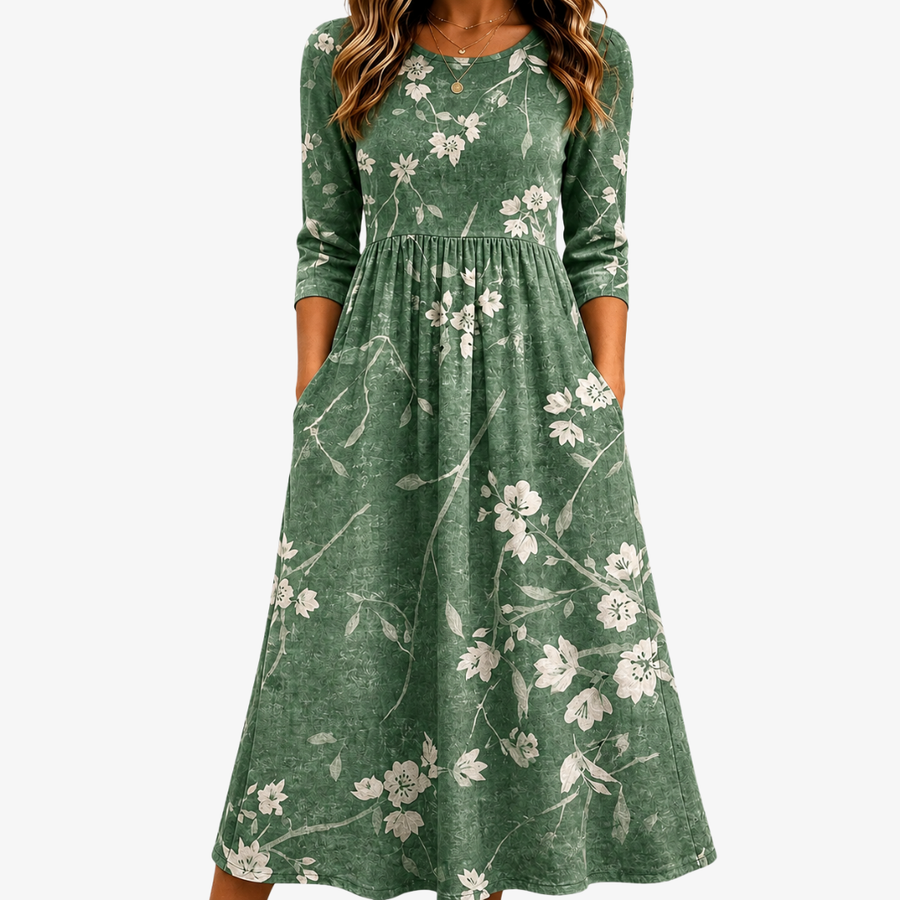 Evergreen's Bloom | Midi Spring Dress