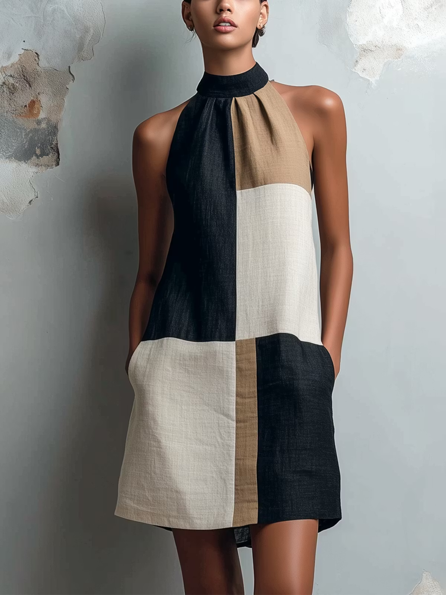 Matilda | Flattering Colorblock Halter Dress