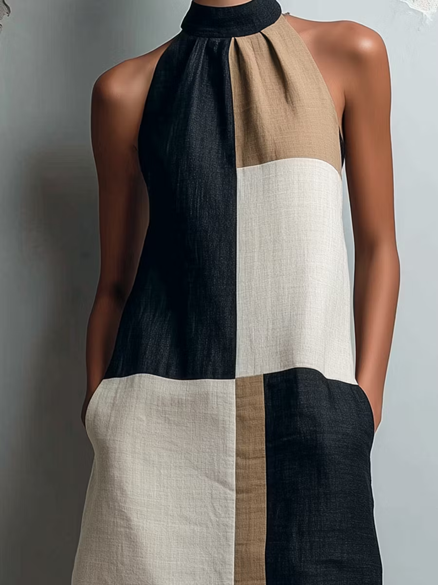 Matilda | Flattering Colorblock Halter Dress