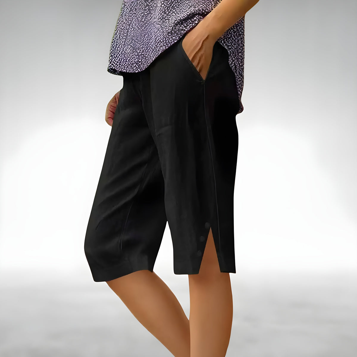 Claire | Button-Detail Capri Pants