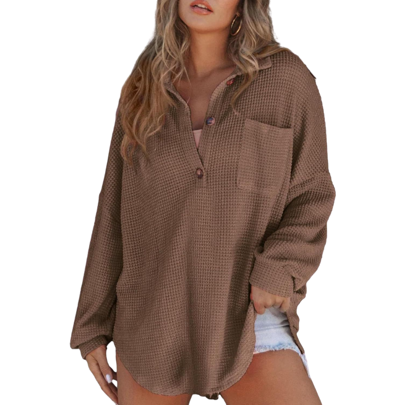 KATHRYN™ – Casual Lightweight Button V Neck Tunic Blouse