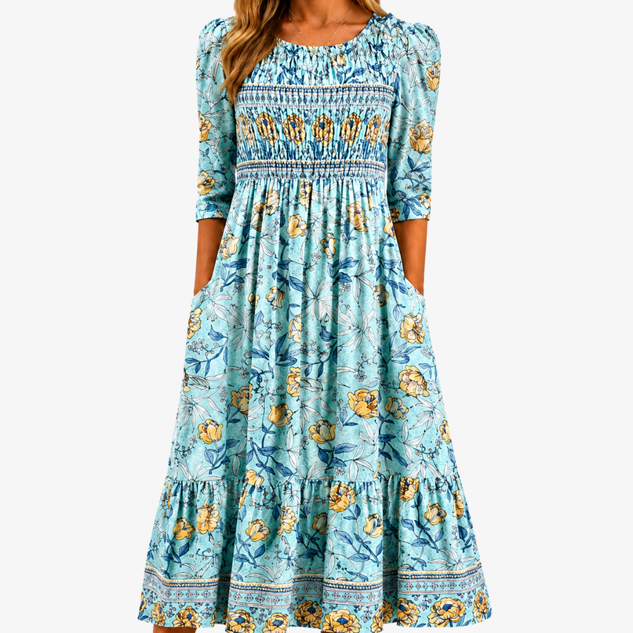 Golden Bloom | Midi Spring Dress