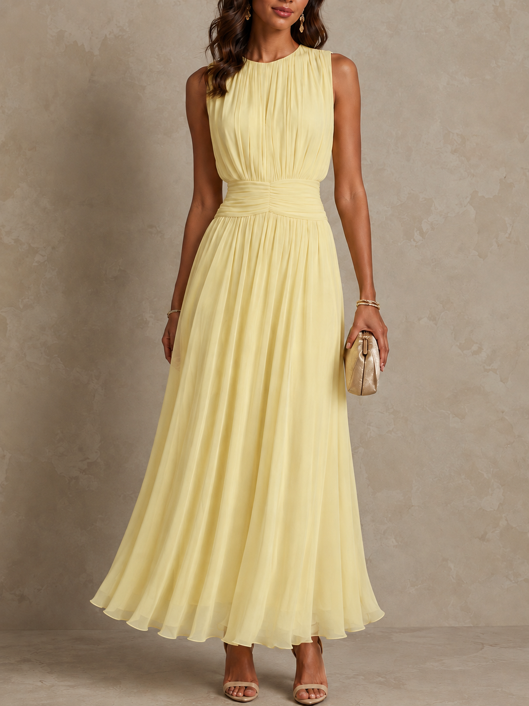 Roxanne | Ruched Waist Sleeveless Maxi Dress