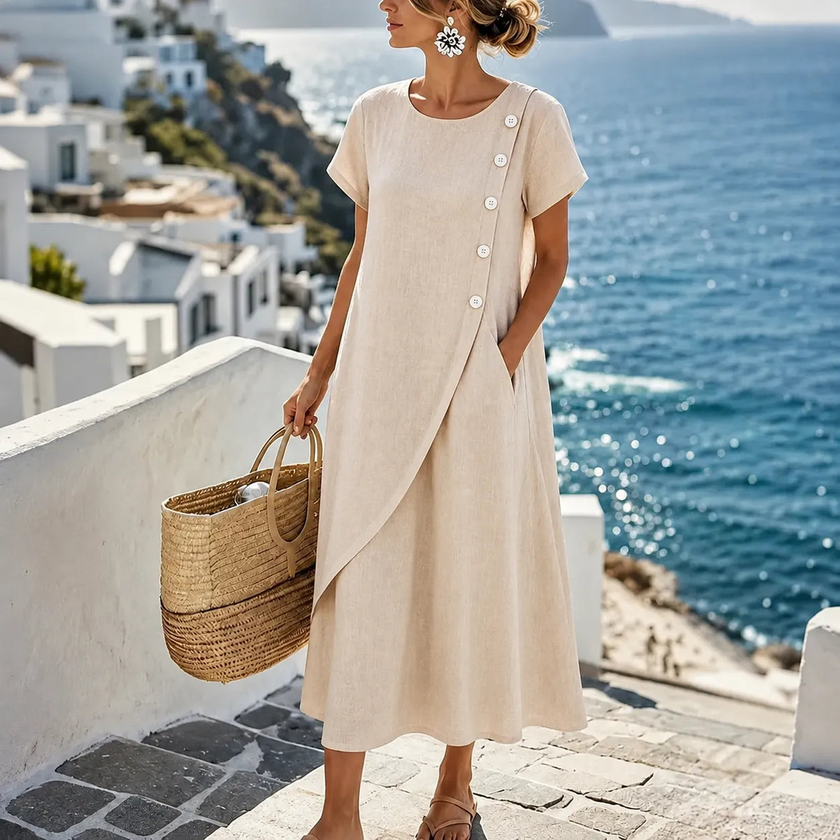 Marielle | Asymmetric Button Midi Dress