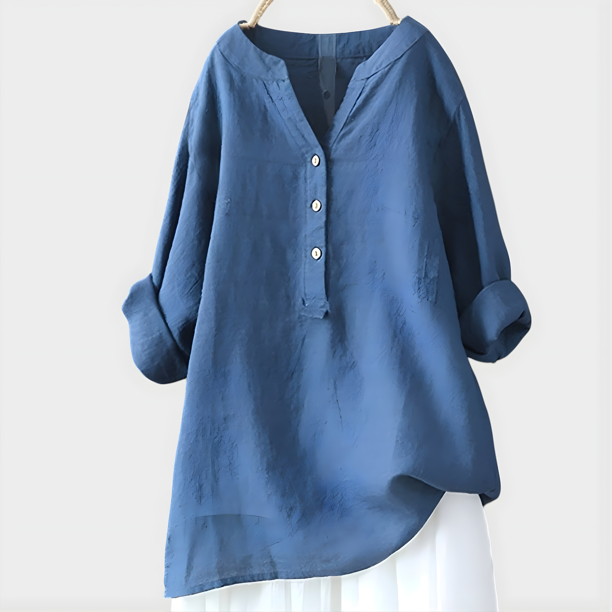 Melanie | Relaxed Cotton-Linen V-Neck Blouse