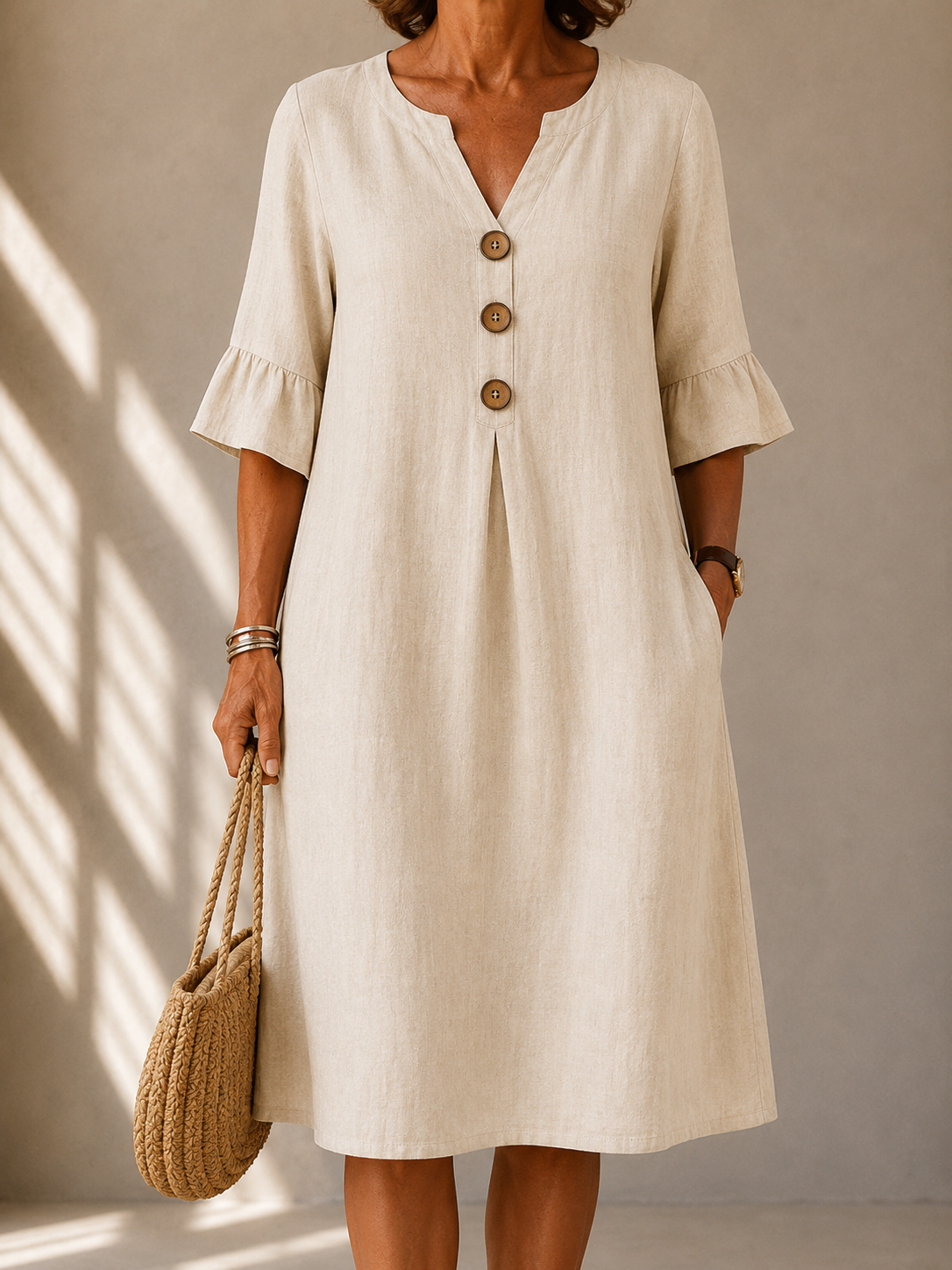 Hannah | Button Detail Midi Dress