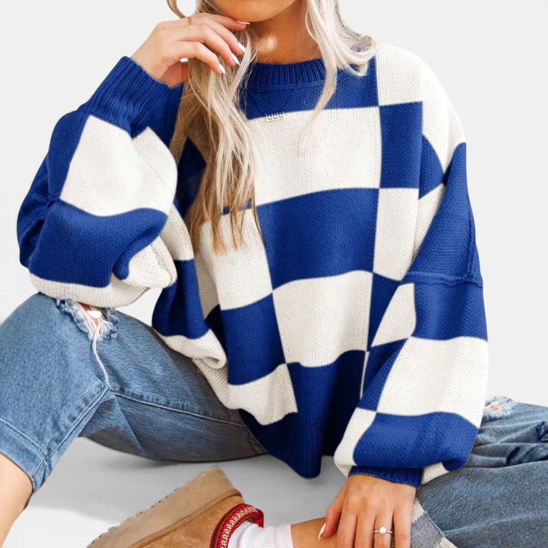 DOVIMA™ – Cozy Plaid Drop-Shoulder Knitted Sweater