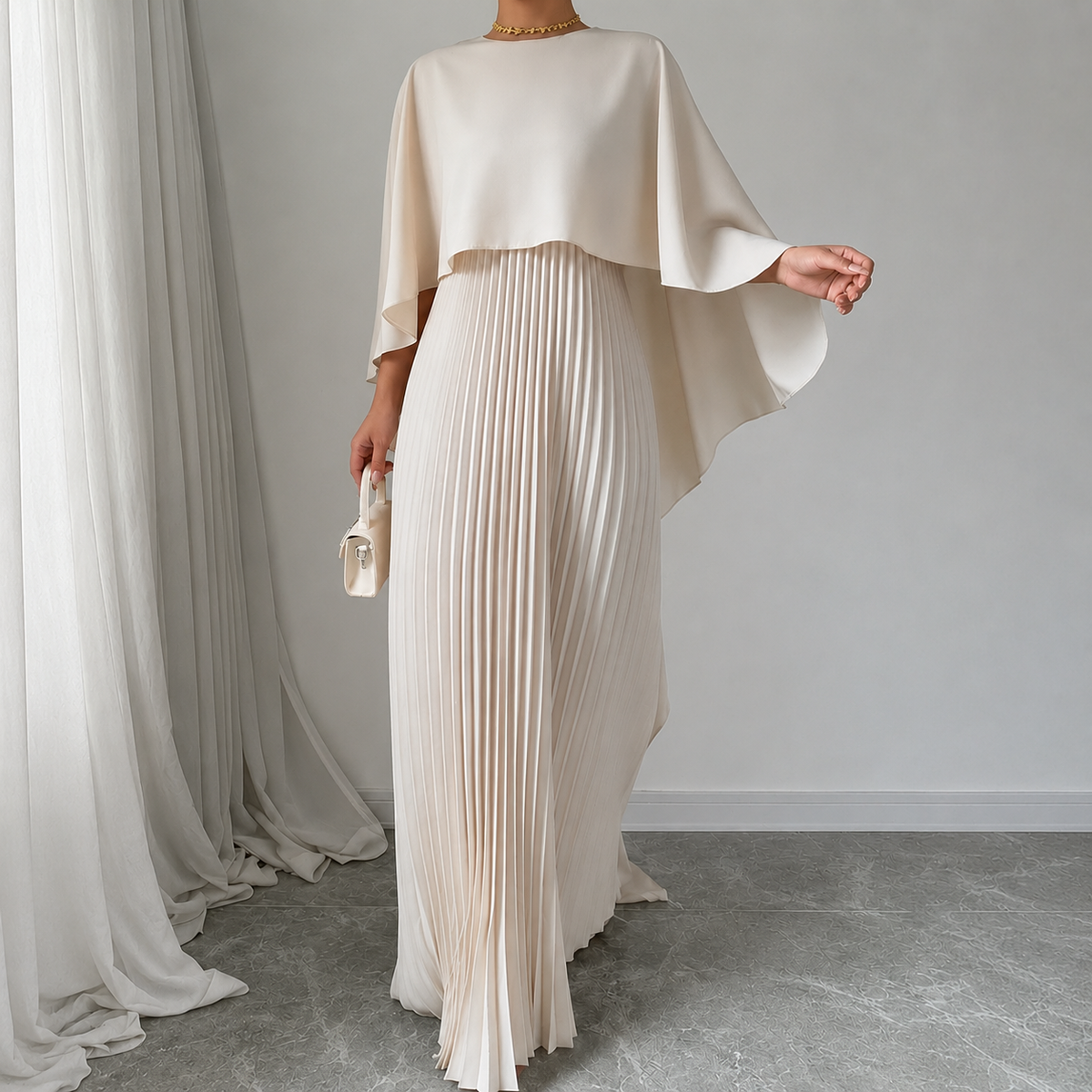 Maravelle | Pleated Cape Dress