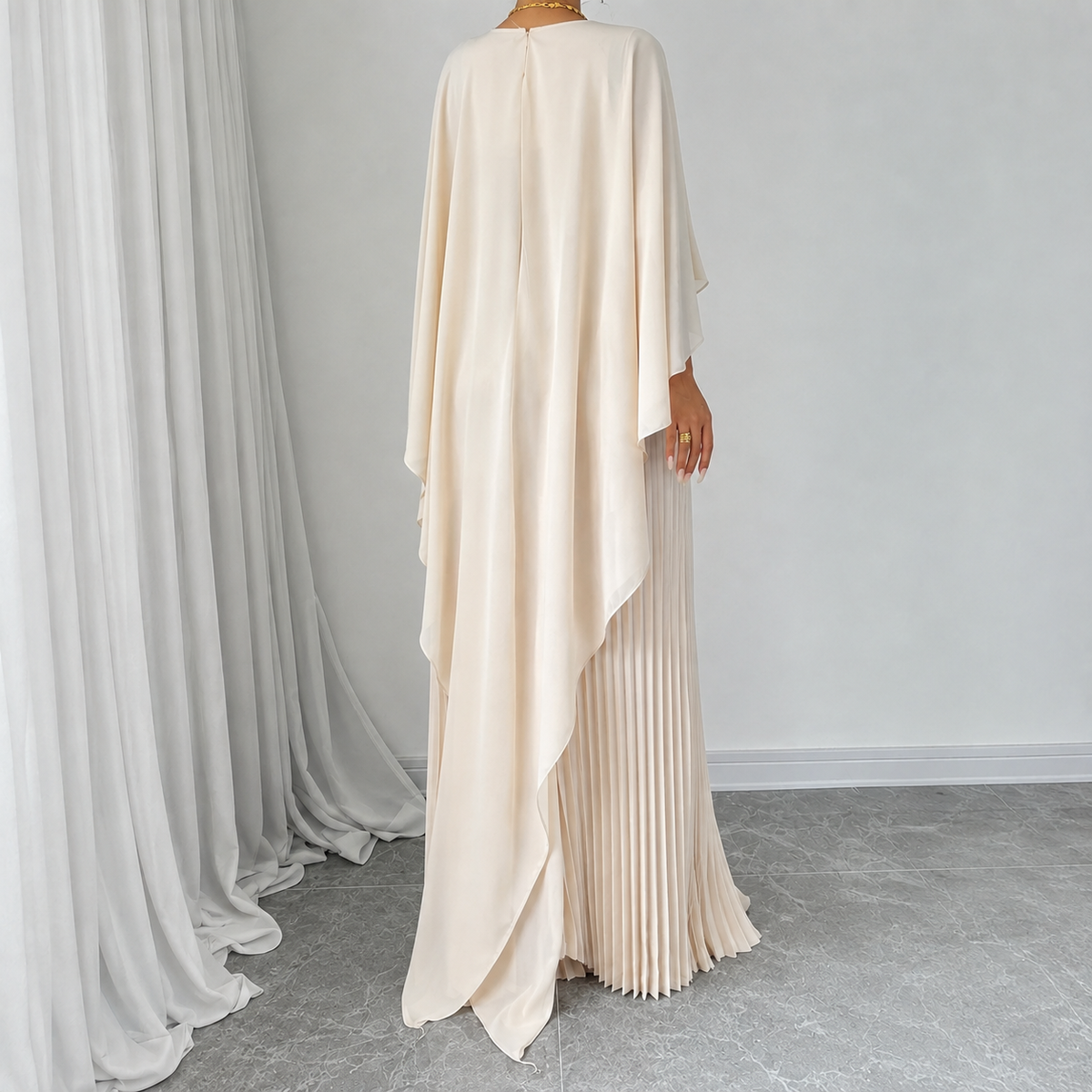 Maravelle | Pleated Cape Dress