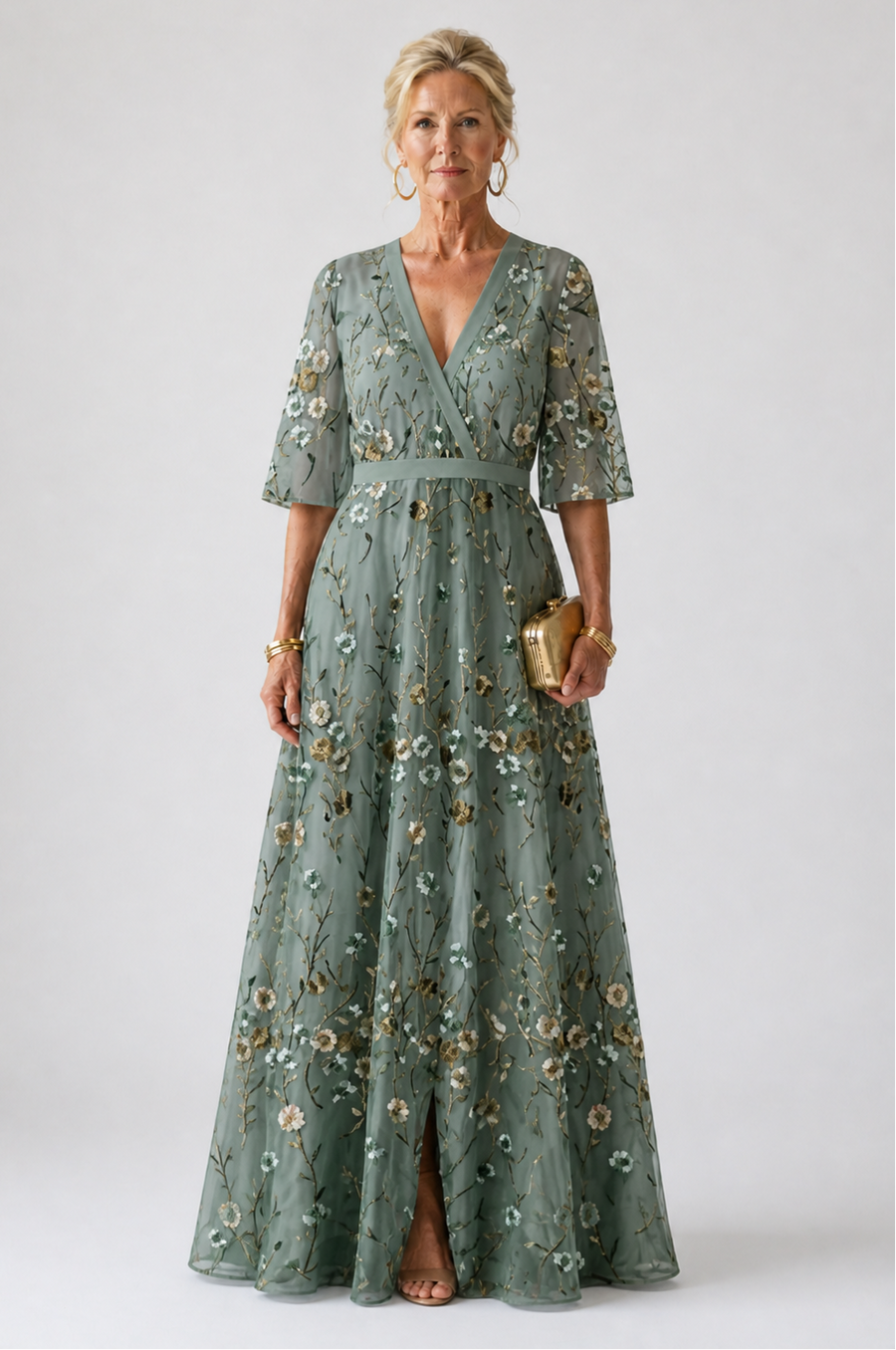 Sophie™ | Floral V Neck Short Sleeve Maxi Dress