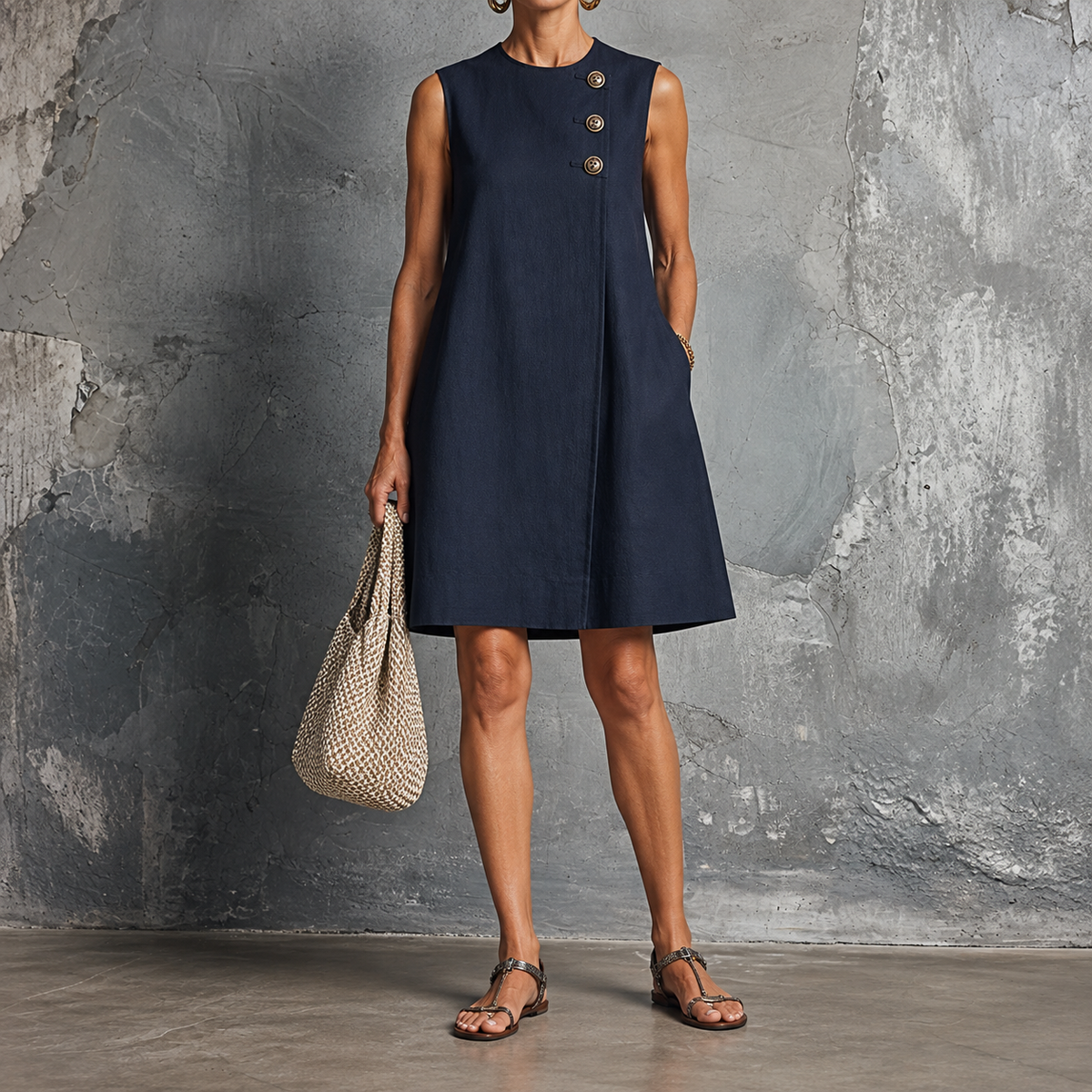 Bronwyn | Asymmetric Button Shift Dress