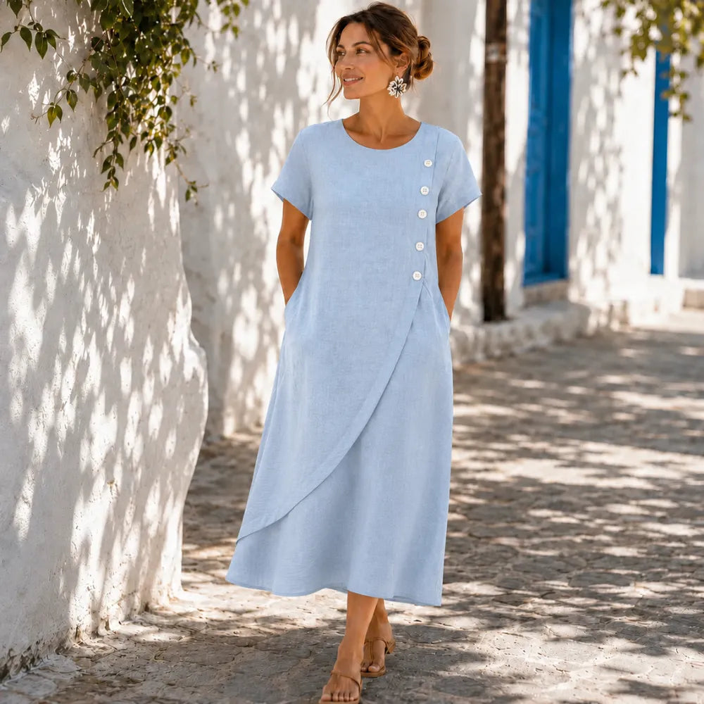 Marielle | Asymmetric Button Midi Dress