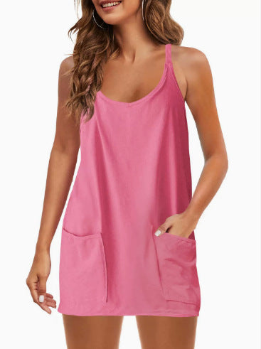 MARIMAR™ - Spaghetti Strap Athletic Dress with 4-Way Stretch and Built-in Shorts