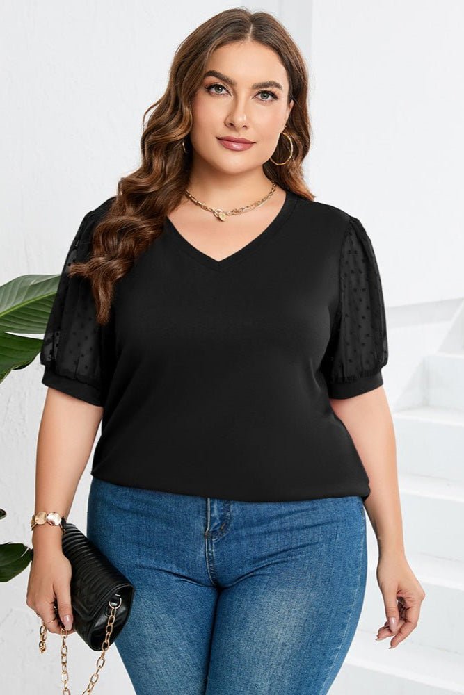 Kirra | Sheer-Sleeve V-Neck Blouse