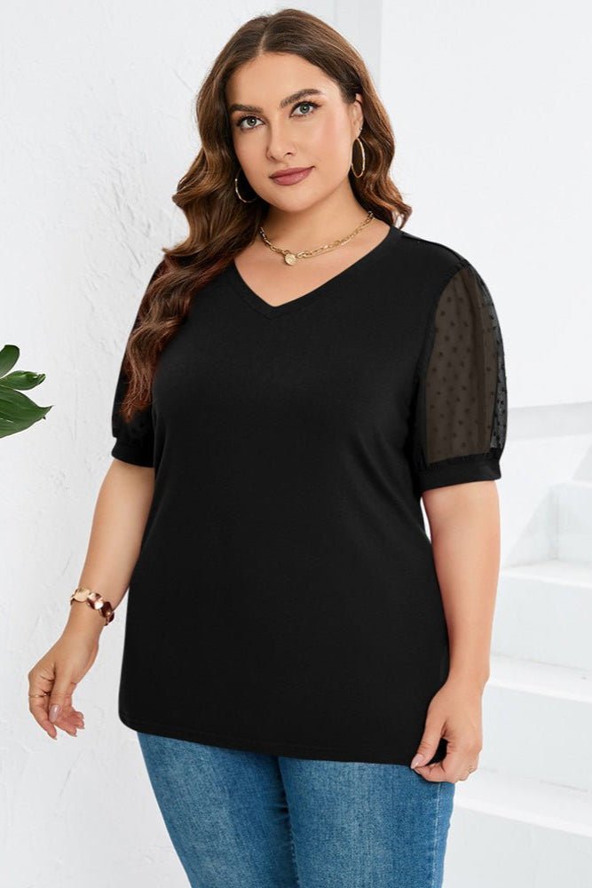 Kirra | Sheer-Sleeve V-Neck Blouse