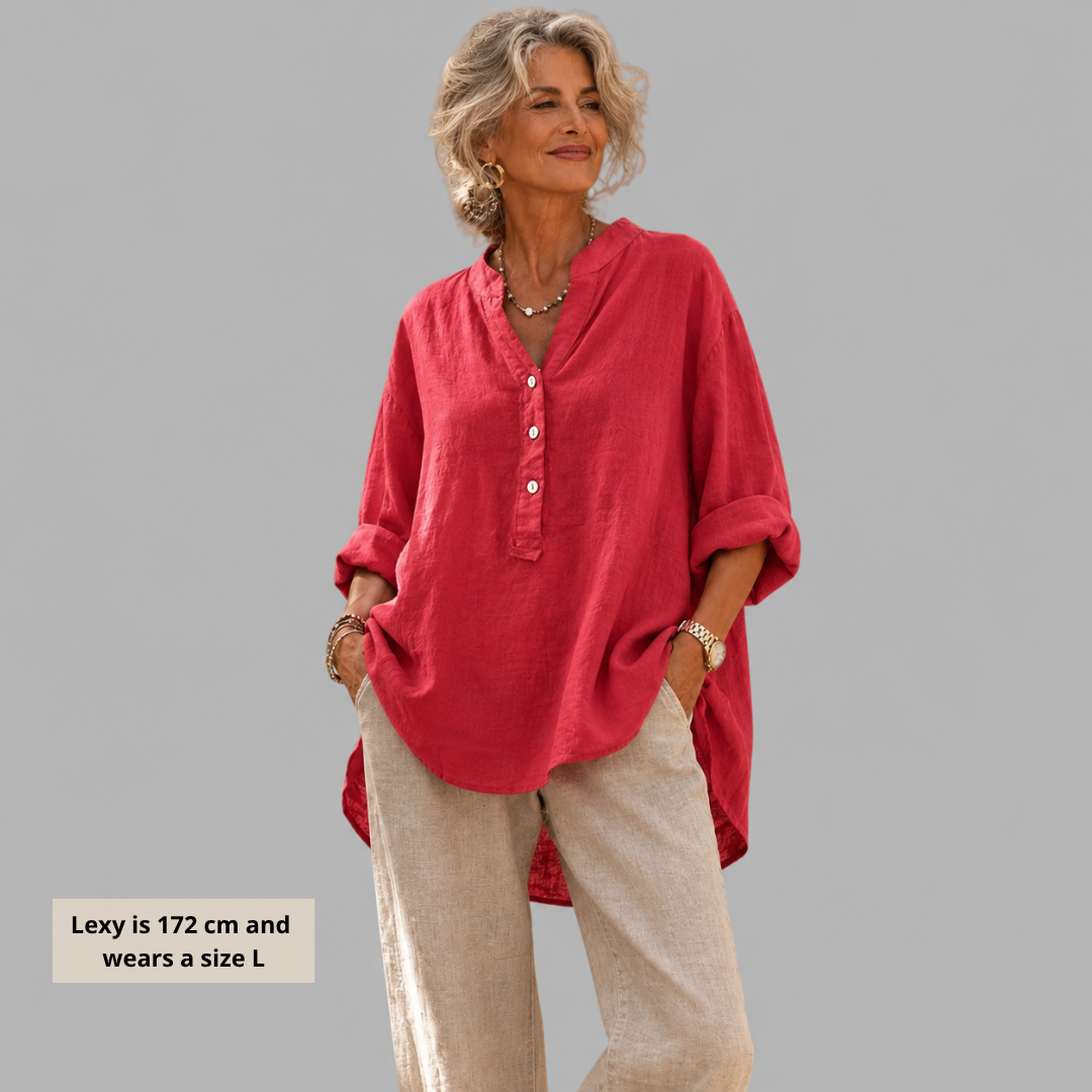 Melanie | Relaxed Cotton-Linen V-Neck Blouse