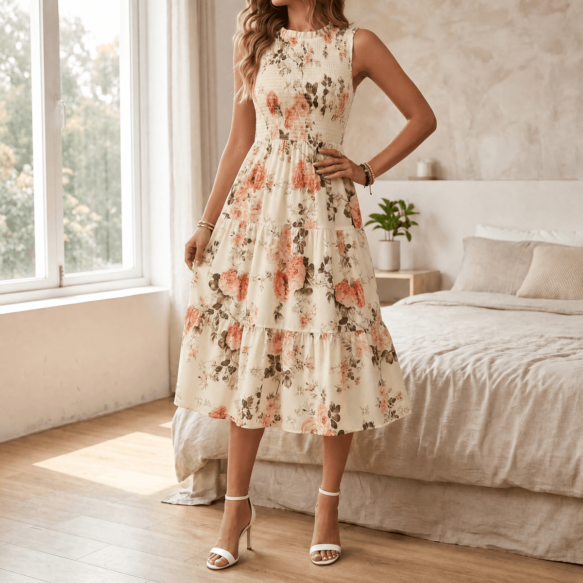 Marlee | Smocked Floral Midi Dress