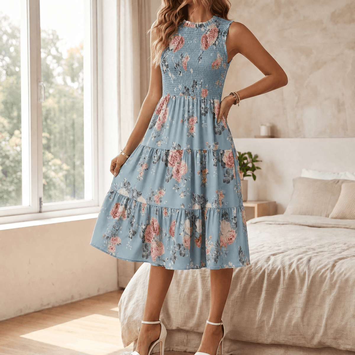 Marlee | Smocked Floral Midi Dress