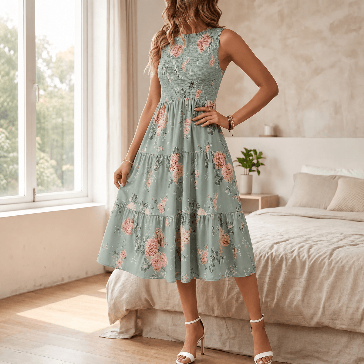 Marlee | Smocked Floral Midi Dress