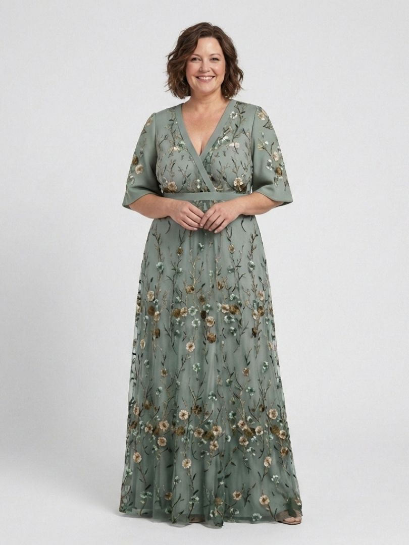 Sophie™ | Floral V Neck Short Sleeve Maxi Dress