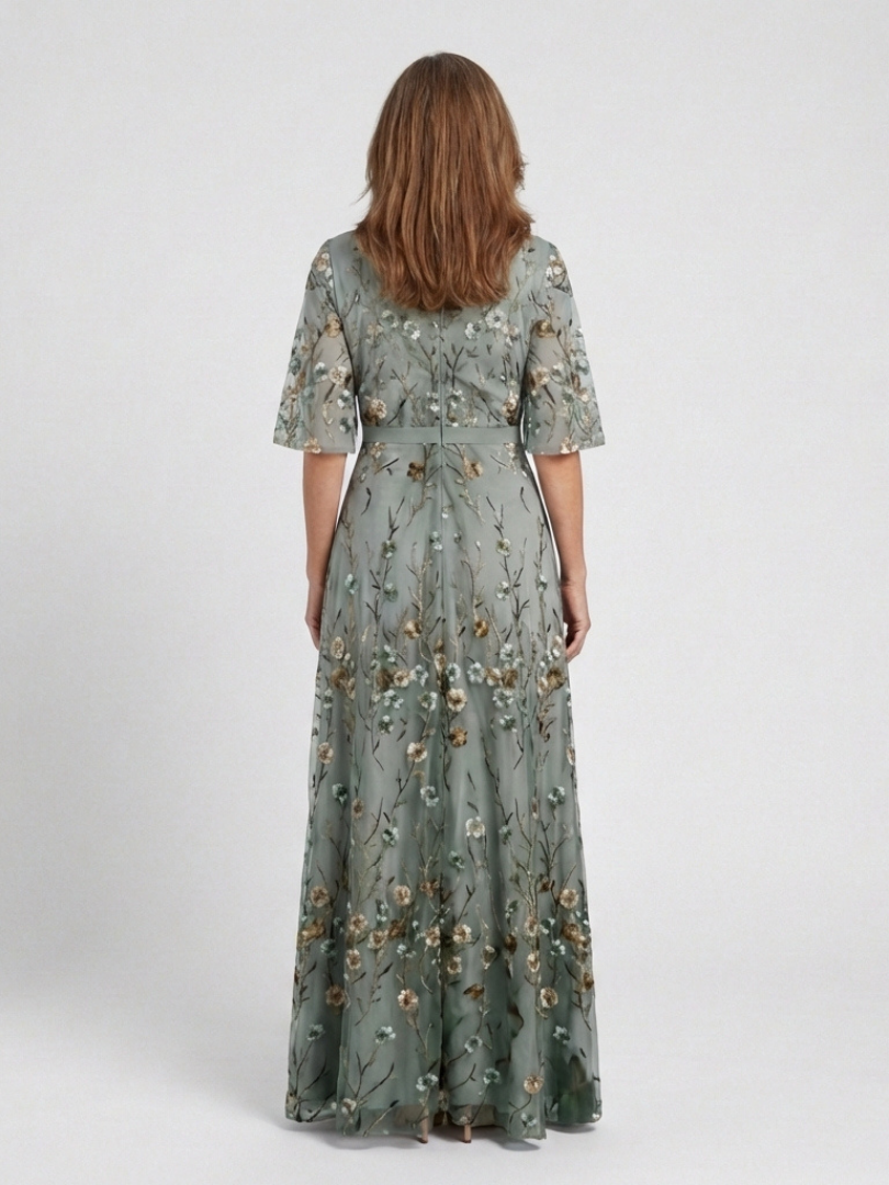 Sophie™ | Floral V Neck Short Sleeve Maxi Dress