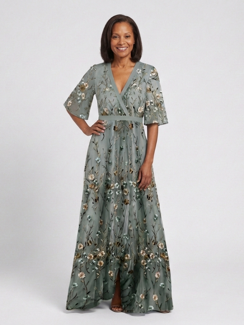 Sophie™ | Floral V Neck Short Sleeve Maxi Dress