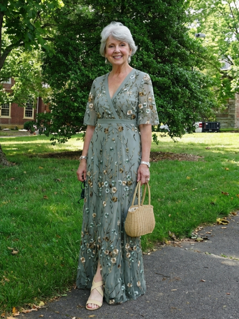 Sophie™ | Floral V Neck Short Sleeve Maxi Dress
