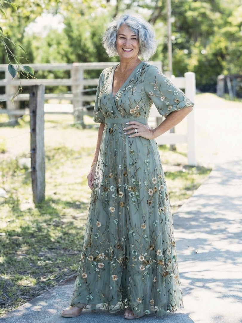 Sophie™ | Floral V Neck Short Sleeve Maxi Dress