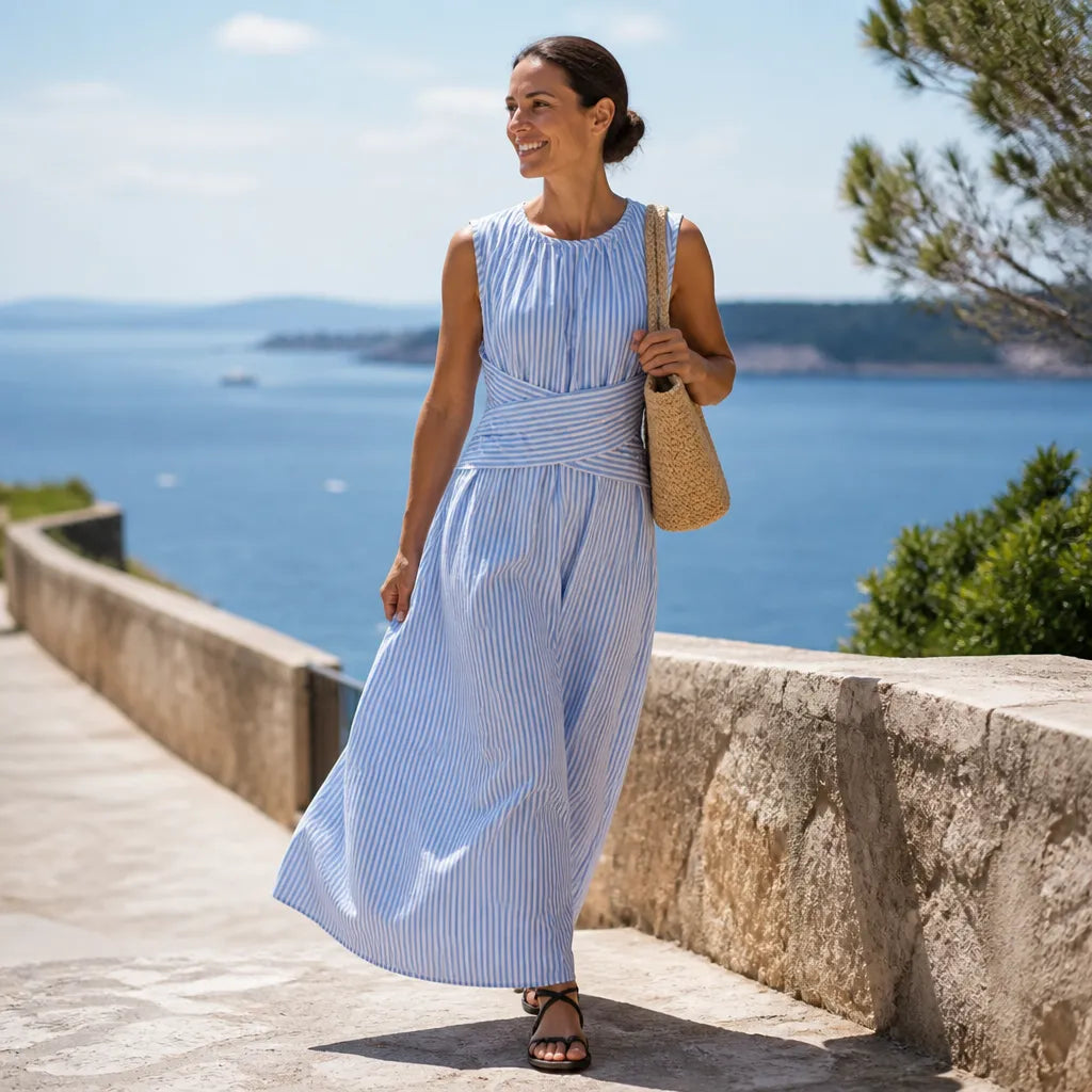 Marellé | Striped Wrap-Waist Maxi Dress