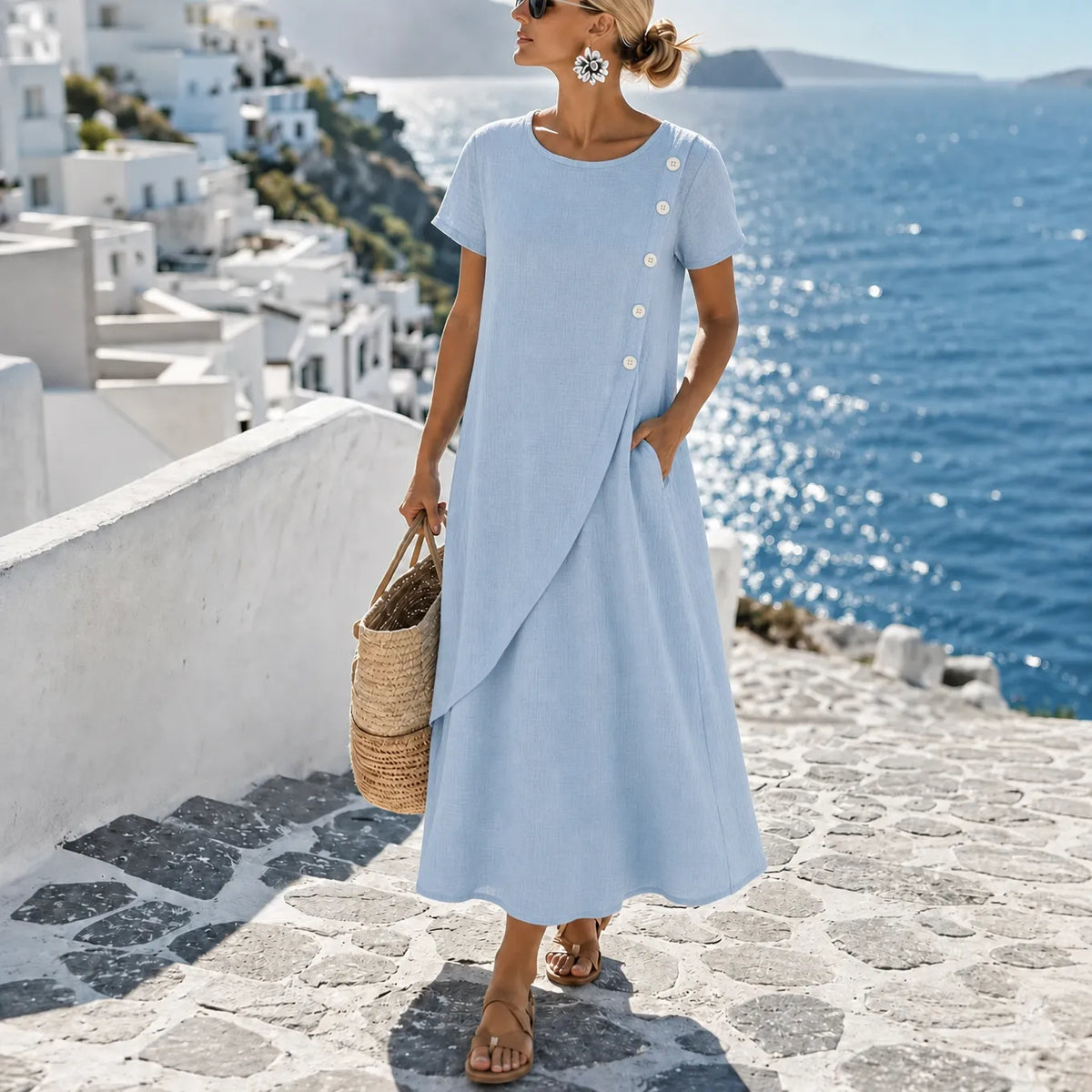 Marielle | Asymmetric Button Midi Dress