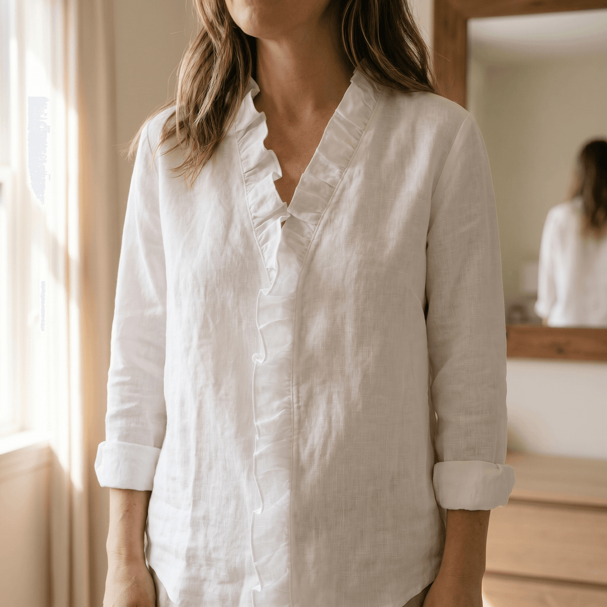 Roselle – Soft Ruffle V-Neck Long Sleeve Blouse