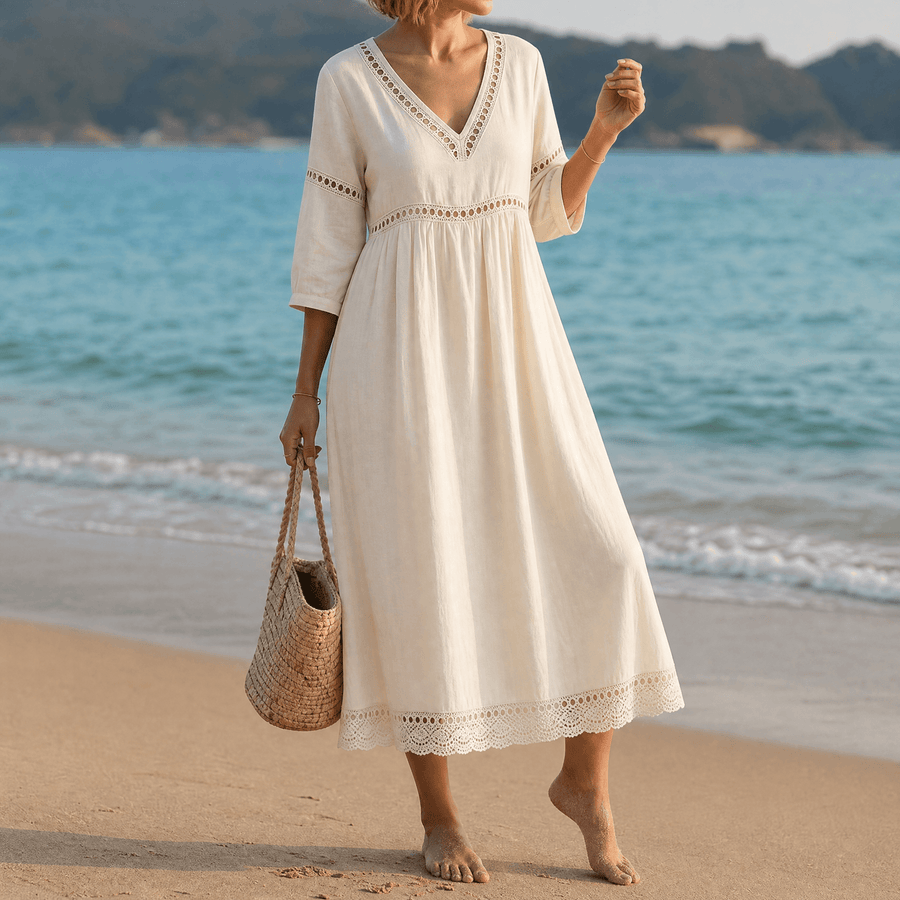 Elise | Crochet Trim Midi Dress