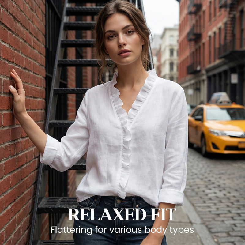 Roselle – Soft Ruffle V-Neck Long Sleeve Blouse