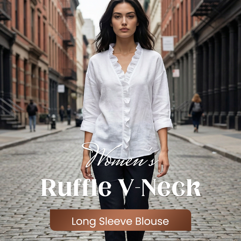 Roselle – Soft Ruffle V-Neck Long Sleeve Blouse