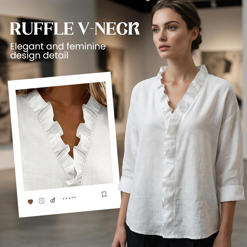 Roselle – Soft Ruffle V-Neck Long Sleeve Blouse
