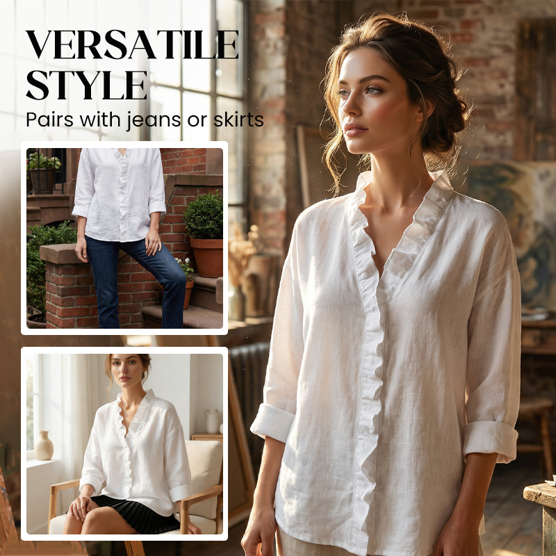 Roselle – Soft Ruffle V-Neck Long Sleeve Blouse