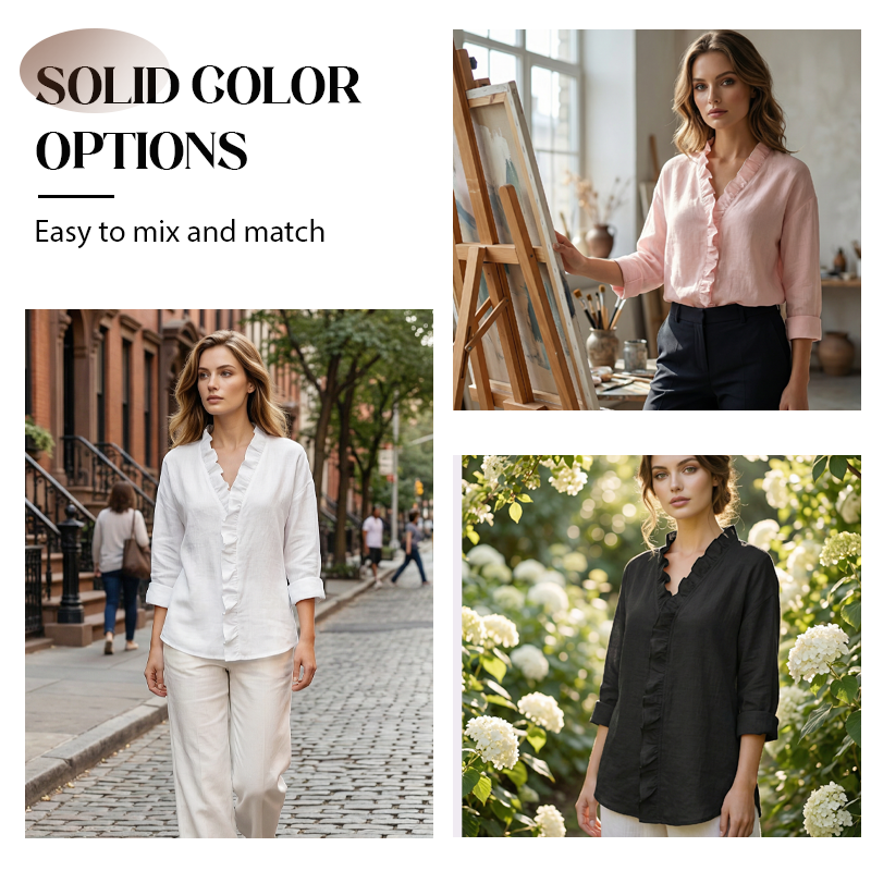 Roselle – Soft Ruffle V-Neck Long Sleeve Blouse